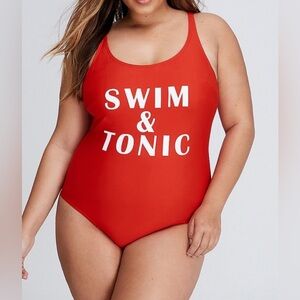 Swim by Cacique 3XL 22 One Piece Red “Swim & Tonic” Swimsuit Adjustable Straps